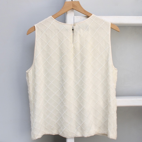 Dana Buchman Women’s Cream Silk Beaded Tank Blouse Size Large - Picture 2 of 9